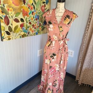 Band of Gypsies Floral Wrap Dress in Pink and Yellow